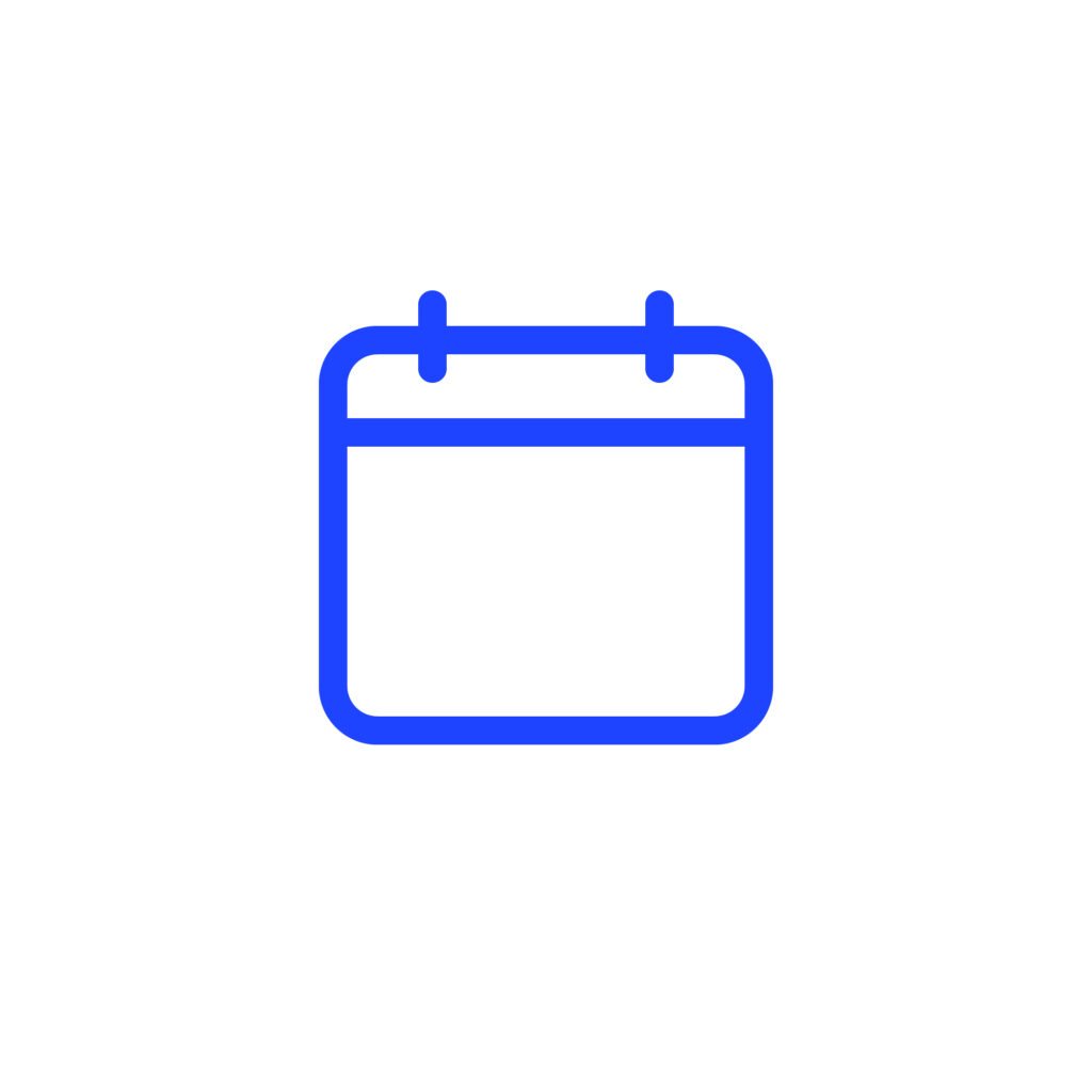 Blue outline calendar icon representing scheduling and booking for limo services.