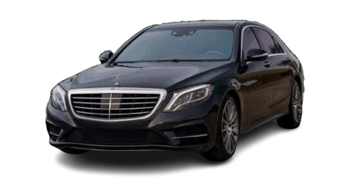 Front view of Mercedes-Benz S-Class sedan used for luxury chauffeur service in Summit, NJ.