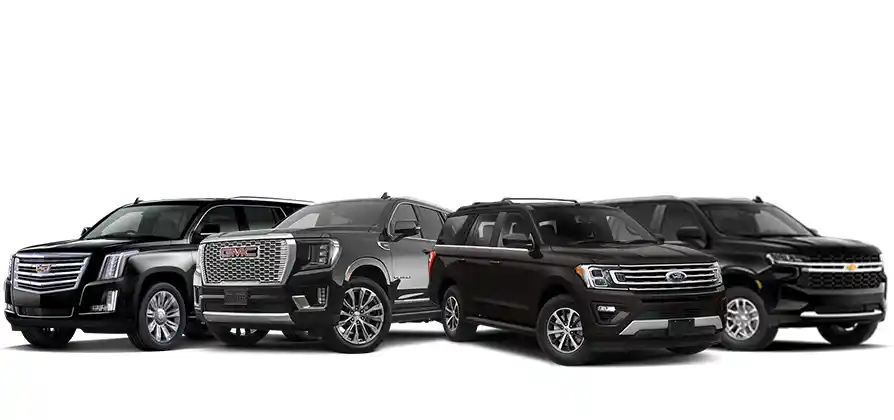 Old and new luxury SUVs shown side-by-side, used for limo and black car service in Summit, NJ.